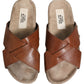 Brown Calf Leather Slides Sandals Shoes