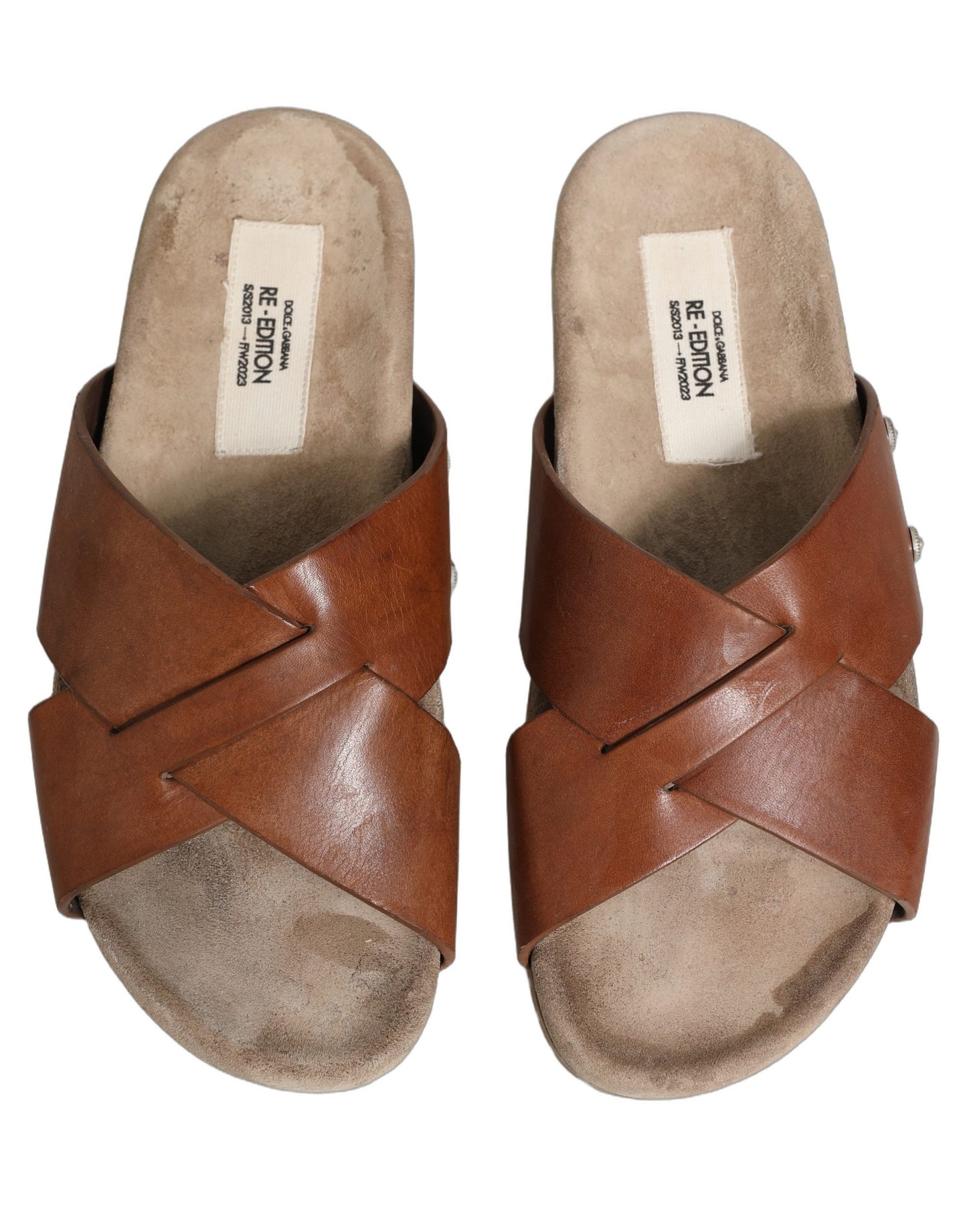 Brown Calf Leather Slides Sandals Shoes