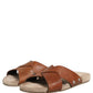 Brown Calf Leather Slides Sandals Shoes