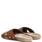 Brown Calf Leather Slides Sandals Shoes