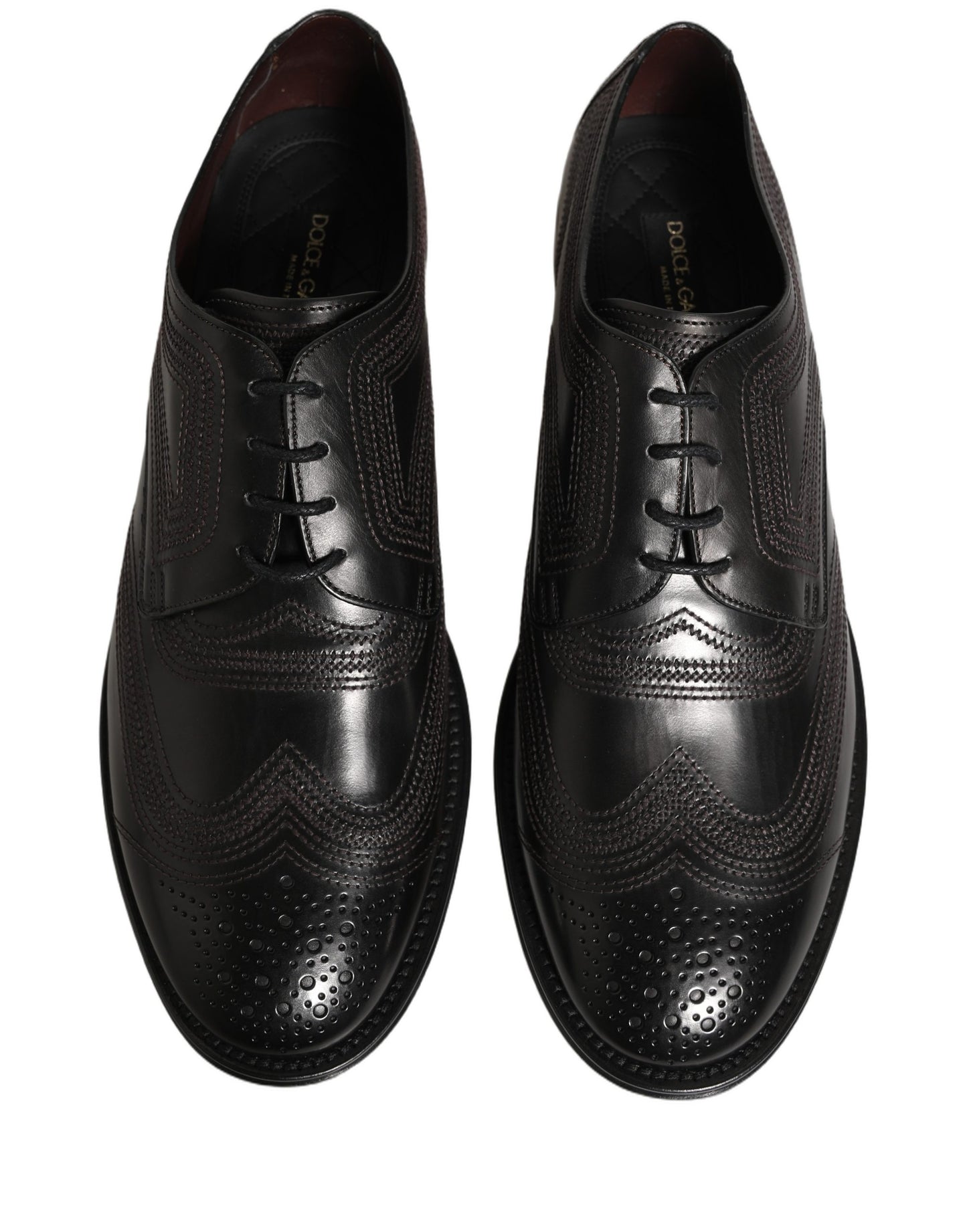Black Embroidered Leather Derby Dress Shoes