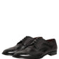 Black Embroidered Leather Derby Dress Shoes