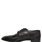 Black Embroidered Leather Derby Dress Shoes