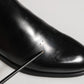 Black Leather Logo Buckle Mid Calf Boots Shoes