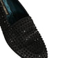 Black Rhinestone Embellished Loafers Shoes