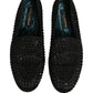 Black Rhinestone Embellished Loafers Shoes