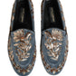 Blue Velvet Embellished Dress Loafers Shoes