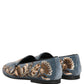 Blue Velvet Embellished Dress Loafers Shoes