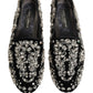 Black Velvet Embellished Dress Loafers Shoes