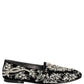 Black Velvet Embellished Dress Loafers Shoes