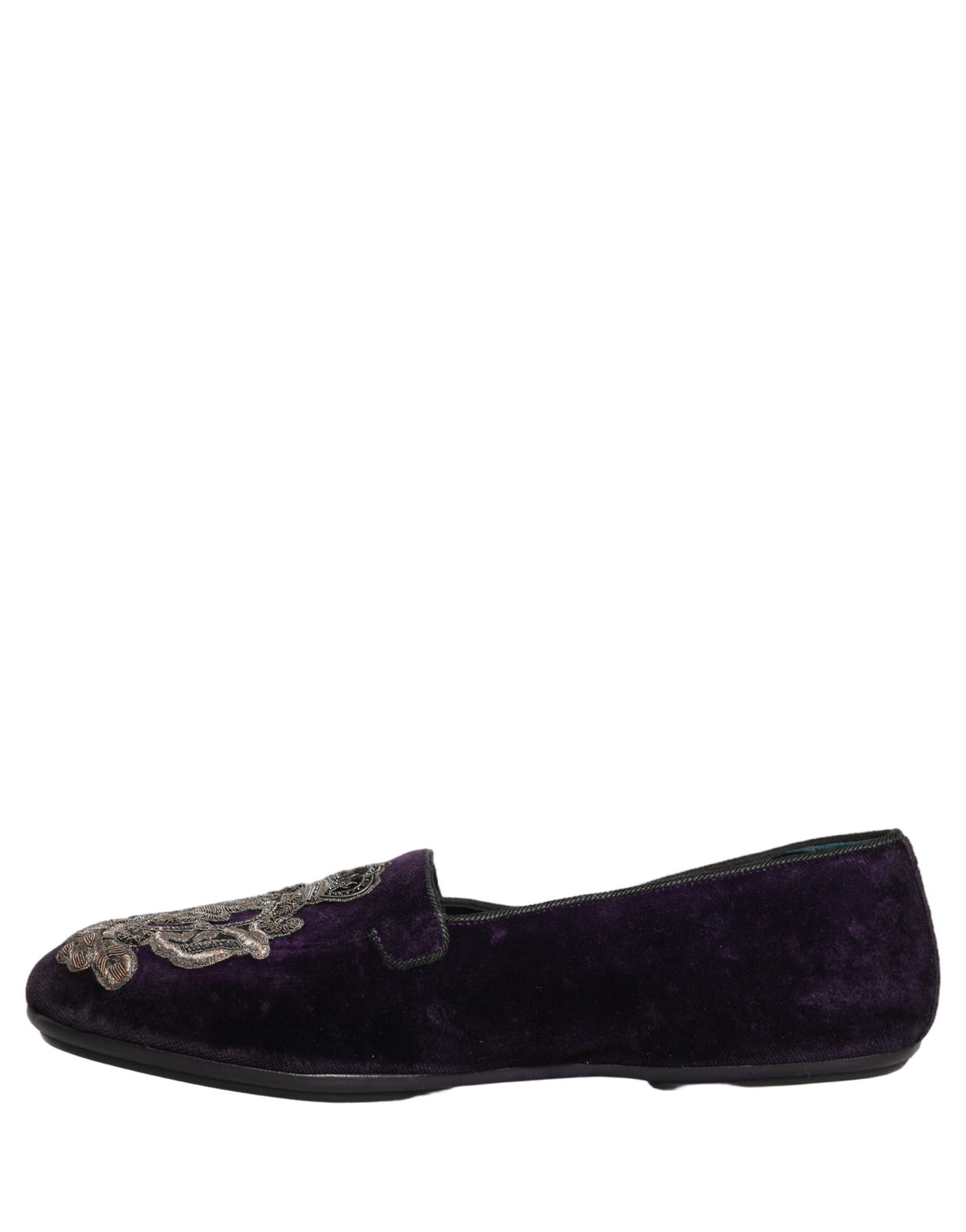 Purple Velvet Crown Embroidery Loafers Shoes