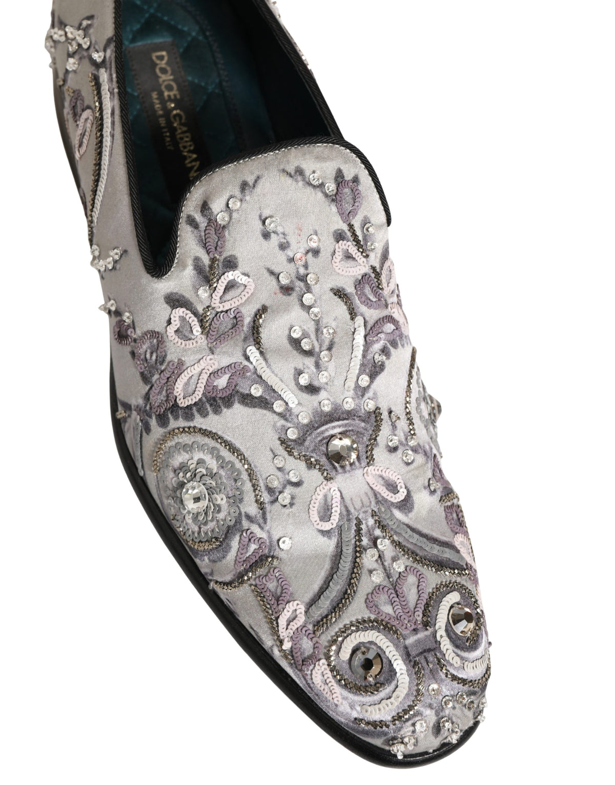 White Sequined Formal Slip On Loafers Shoes