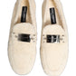 White Fur Shearling Men Dress Loafers Shoes