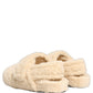 Beige Faux Fur Flats Men Slides Sandals Shoes