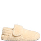 Beige Faux Fur Flats Men Slides Sandals Shoes