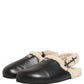 Beige Black Fur Shearling Slides Sandals Shoes