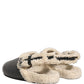 Beige Black Fur Shearling Slides Sandals Shoes