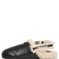 Beige Black Fur Shearling Slides Sandals Shoes