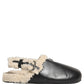 Beige Black Fur Shearling Slides Sandals Shoes
