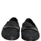 Black Woven Raffia Slip On Loafers Shoes