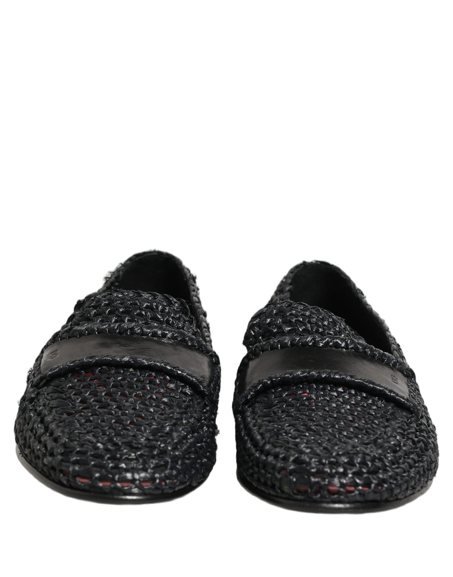 Black Woven Raffia Slip On Loafers Shoes