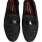 Black Woven Raffia Slip On Loafers Shoes