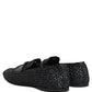 Black Woven Raffia Slip On Loafers Shoes