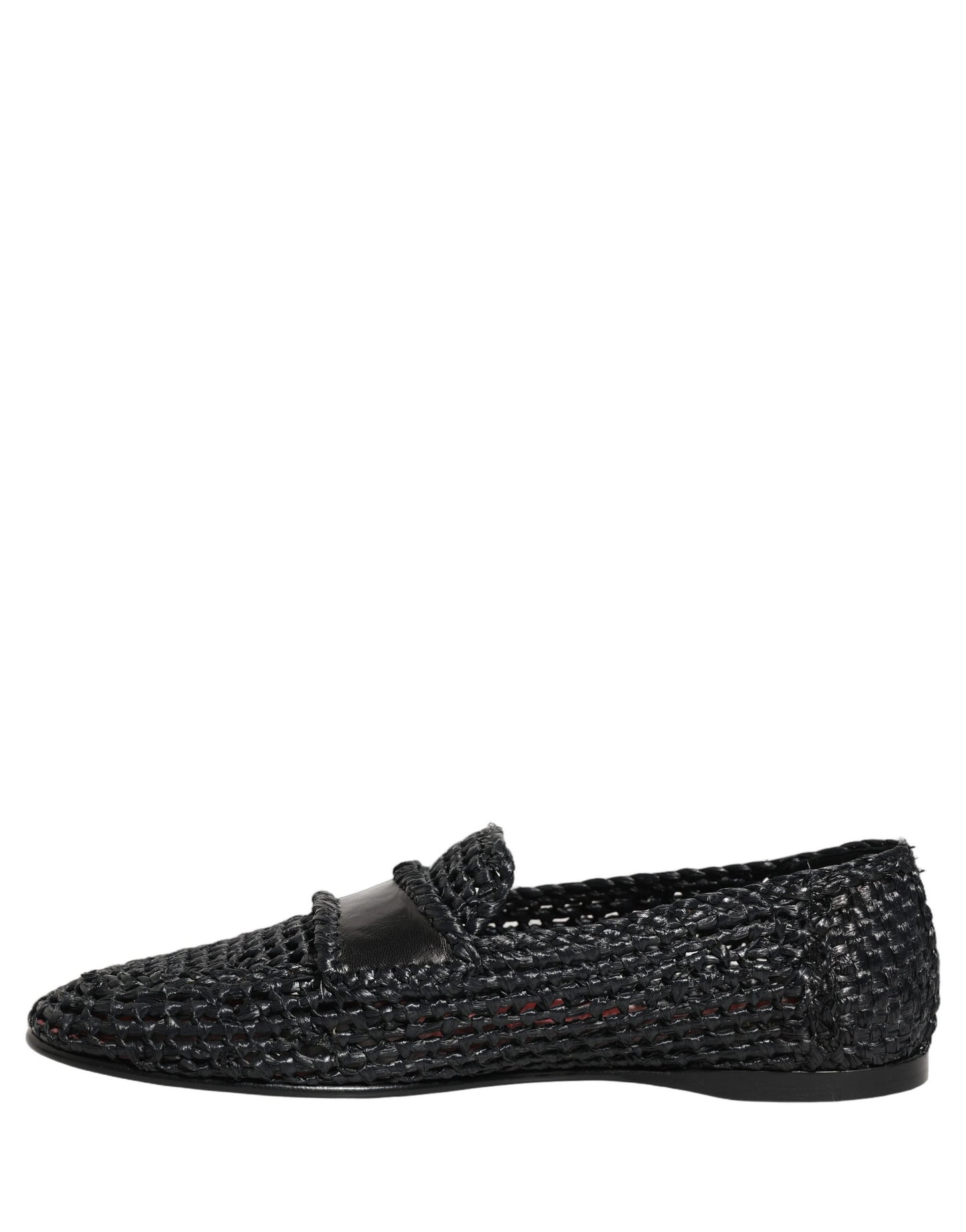 Black Woven Raffia Slip On Loafers Shoes
