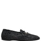Black Woven Raffia Slip On Loafers Shoes