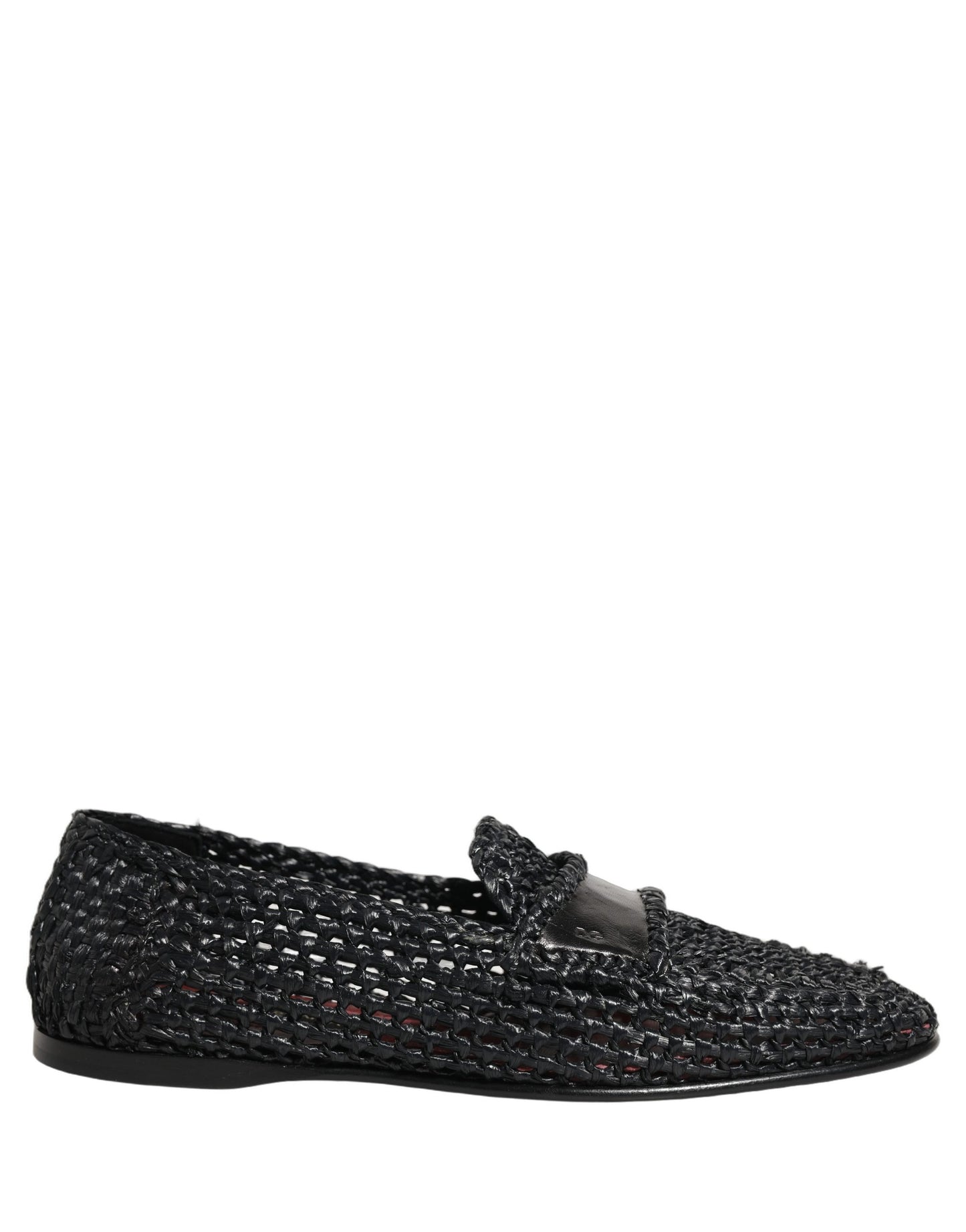 Black Woven Raffia Slip On Loafers Shoes