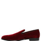 Maroon Velvet Slip On Men Dress Loafers Shoes