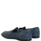 Blue Woven Raffia Slip On Loafers Men Shoes
