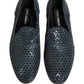 Blue Woven Raffia Slip On Loafers Men Shoes