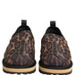 Brown Leopard Print Quilted Men Sneakers Shoes