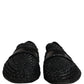 Black Woven Leather Slip On Loafers Men Shoes