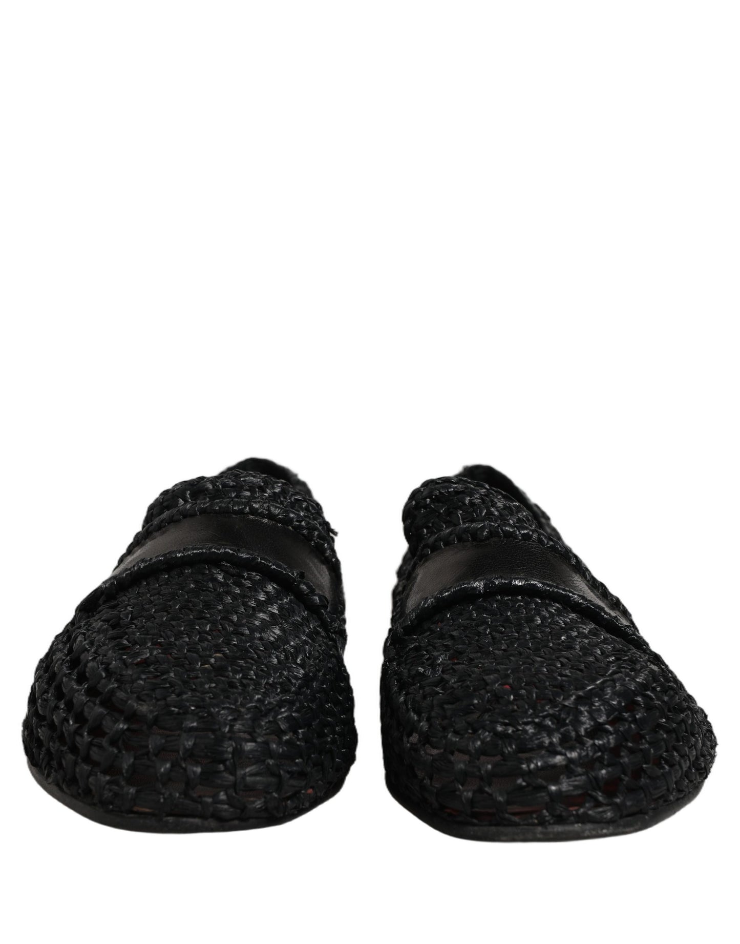 Black Woven Leather Slip On Loafers Men Shoes