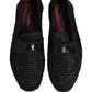 Black Woven Leather Slip On Loafers Men Shoes