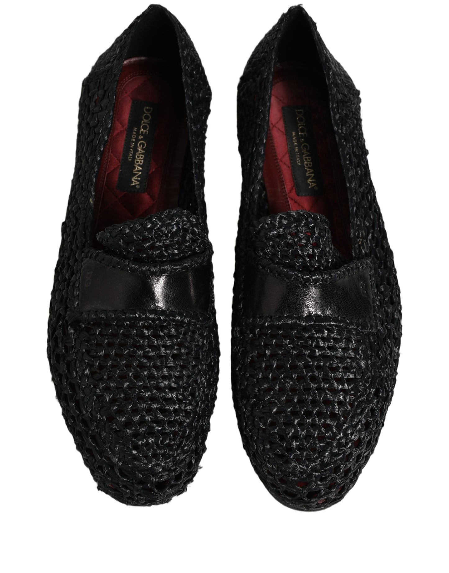 Black Woven Leather Slip On Loafers Men Shoes
