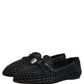 Black Woven Leather Slip On Loafers Men Shoes