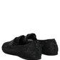 Black Woven Leather Slip On Loafers Men Shoes