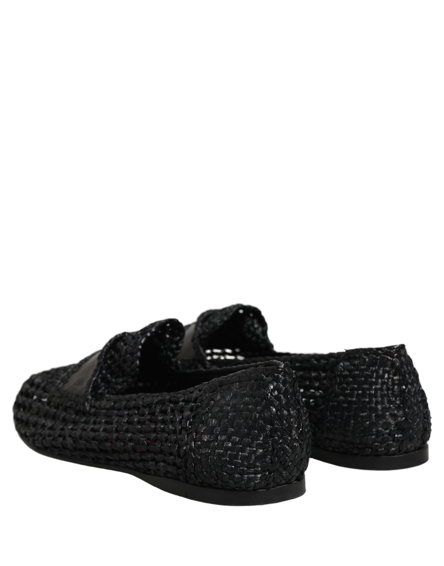 Black Woven Leather Slip On Loafers Men Shoes
