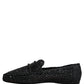Black Woven Leather Slip On Loafers Men Shoes