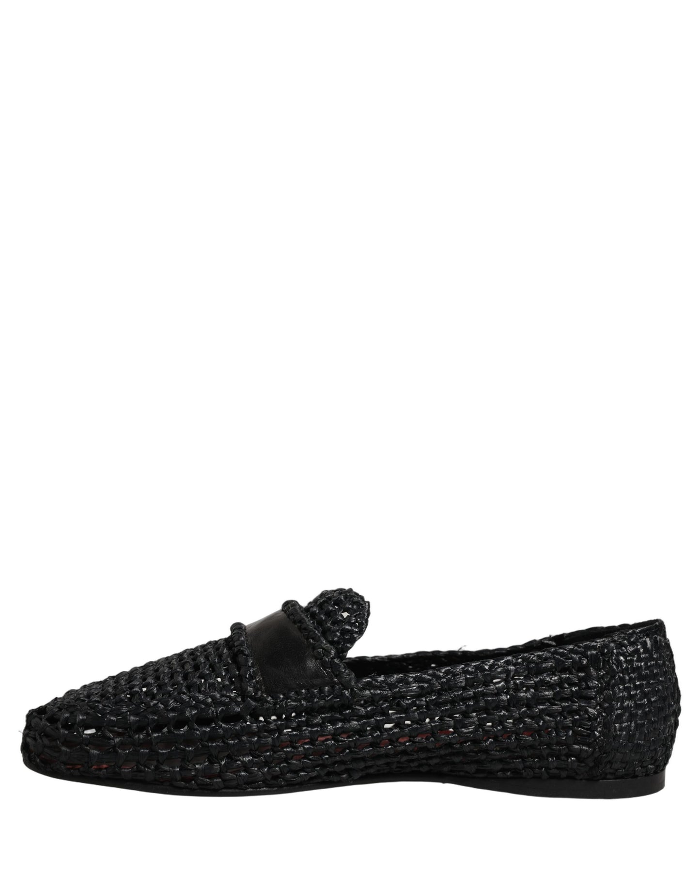 Black Woven Leather Slip On Loafers Men Shoes