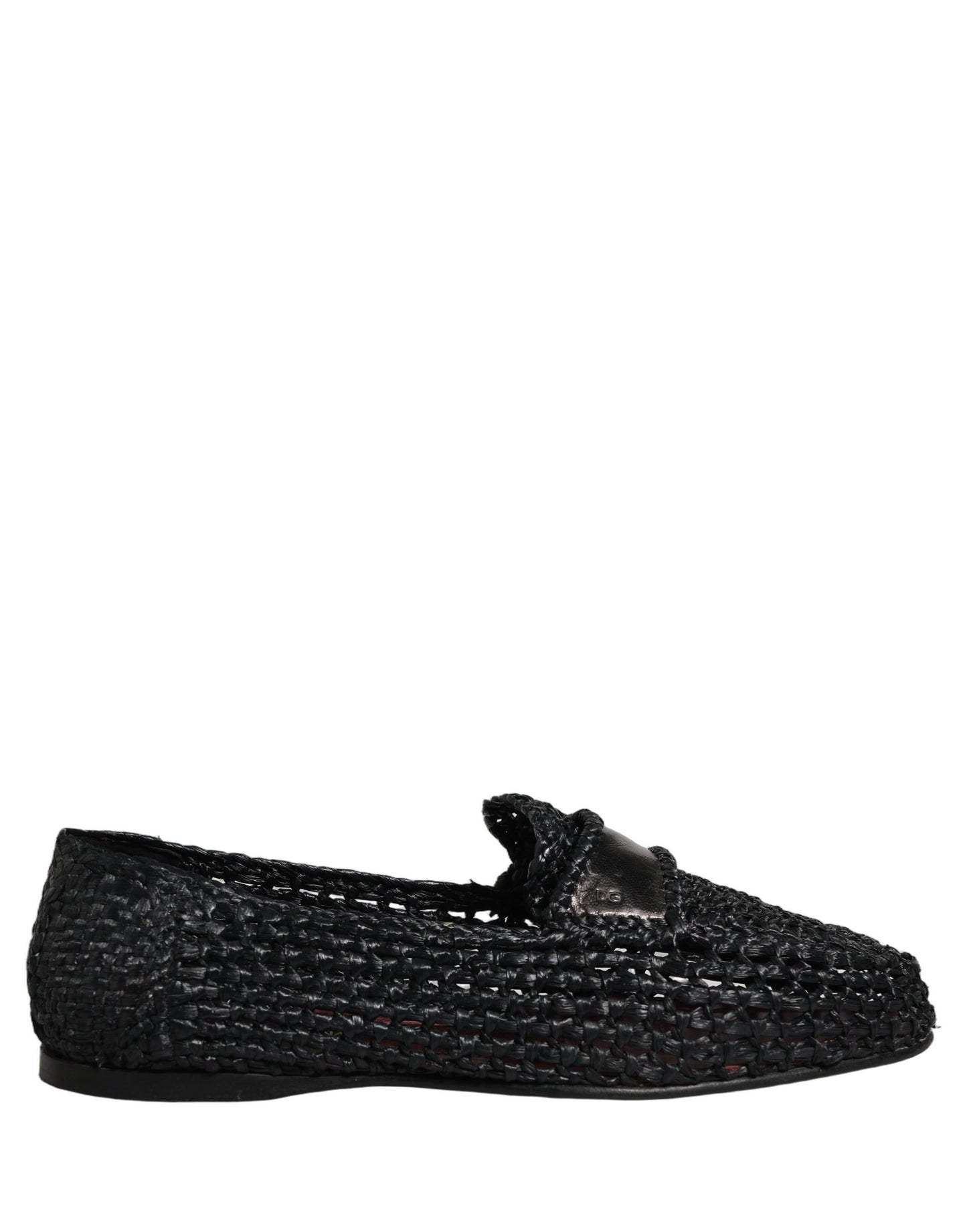 Black Woven Leather Slip On Loafers Men Shoes