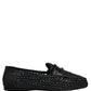 Black Woven Leather Slip On Loafers Men Shoes