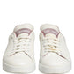 White Pink Leather Low Top Sneakers Shoes
