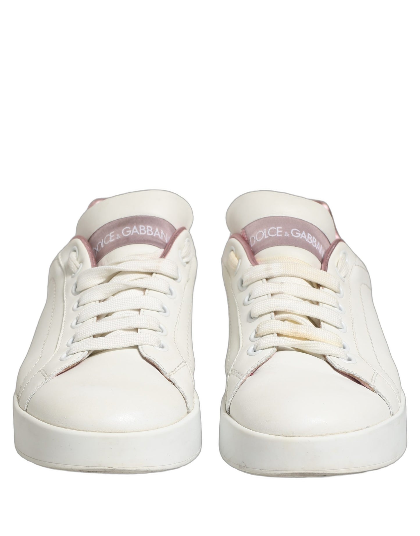 White Pink Leather Low Top Sneakers Shoes