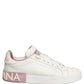 White Pink Leather Low Top Sneakers Shoes