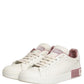 White Pink Leather Low Top Sneakers Shoes