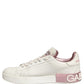 White Pink Leather Low Top Sneakers Shoes